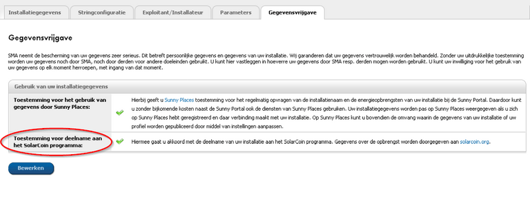 Toestemming voor deelname aan het SolarCoin programma