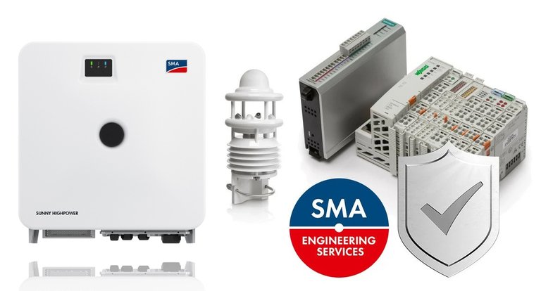 Sunny Highpower PEAK3 extensions with Sunny Highpower Storage, SMA Engineering Services, Smart Connected for Utility Plants, Weather Station and Remote I/O