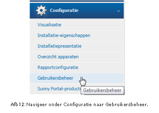Configuratie - Gebruikersbeheer. Als rol kiest men Sunny Portal User voor de klant