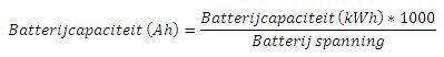 Batterijcapaciteit (kWh) = Overbruggingsperiode * dagelijks verbruik * 0,80
